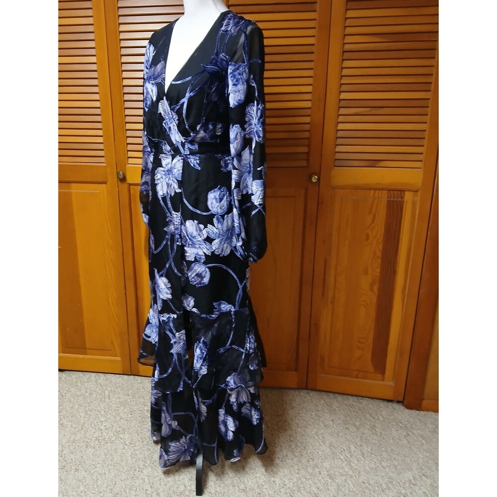 Hutch Genevieve Women's Blue Black Maxi Party Cocktail Wrap Dress Size XS 11492 - Picture 8 of 16